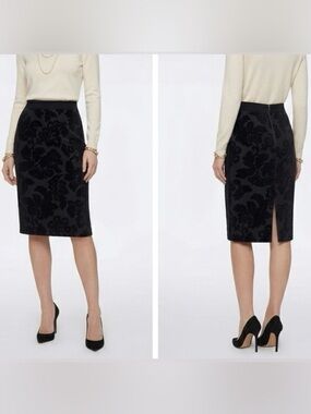 Les Copains Tessuto Damask Pencil Skirt Silk-Blend Black Floral